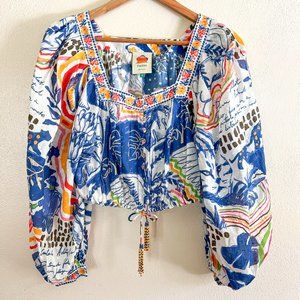 Farm Rio: Wild Brazil Crop Top Cotton Tiered Ruffles Puffed Sleeve